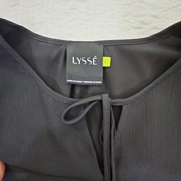 Lysse Flutter Sleeve Tunic Women's Size Large Black Crepe Fully Lined EUC LN - Picture 4 of 12